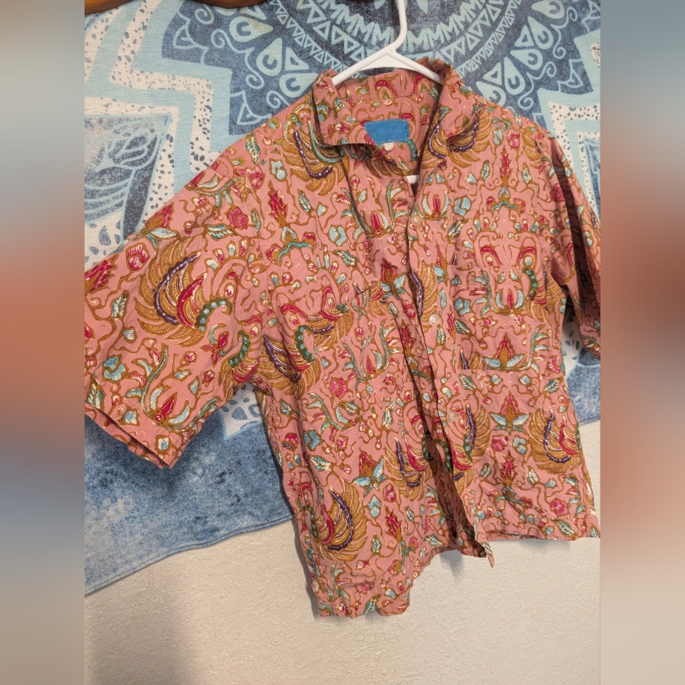 Vintage Men's Short-Sleeve Pink Paisley Shirt S Hawaii 90s 80s Indie Sleaze Boho